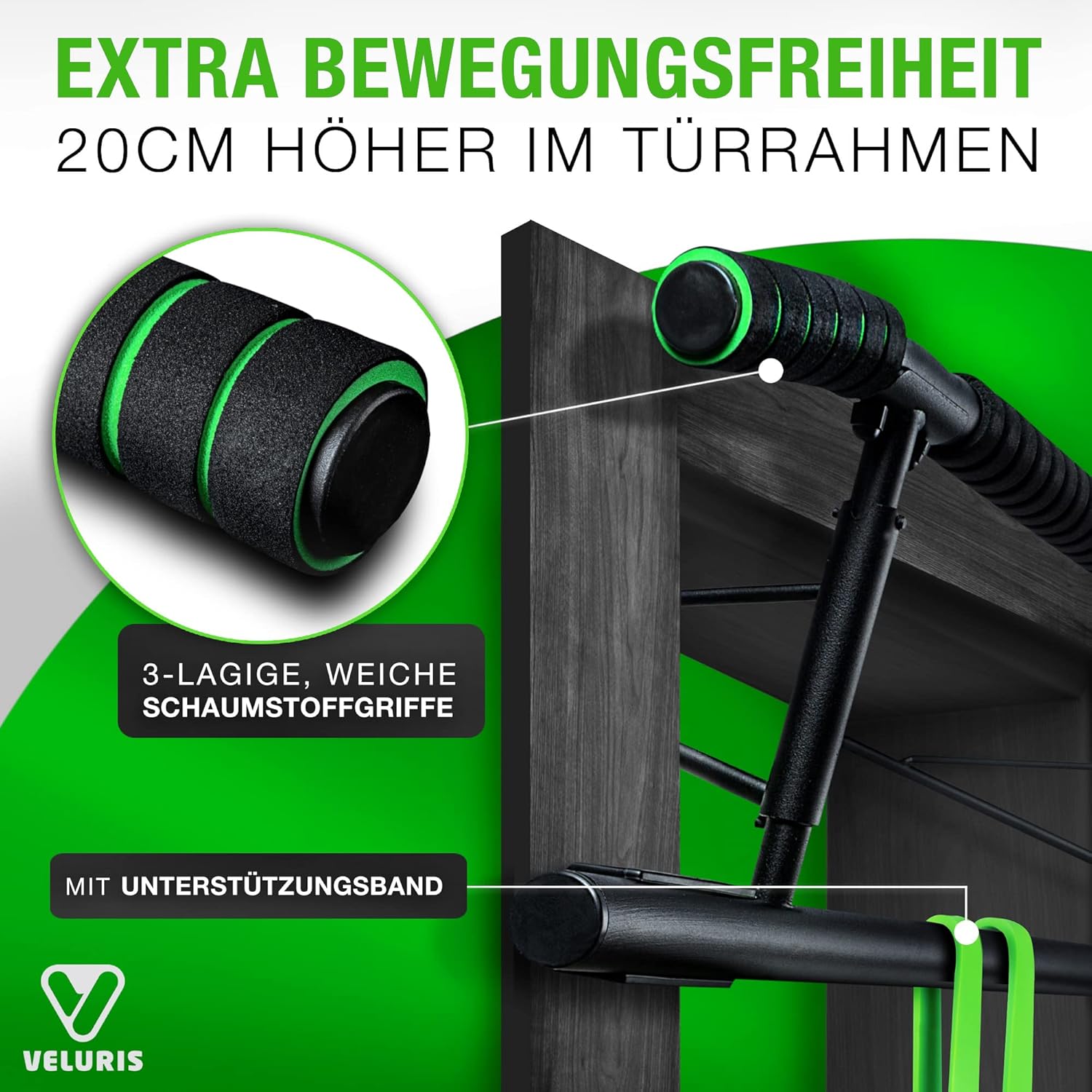 Klimmzugstange Türrahmen - Stark Belastbare Pull up Bar [Bis 200 KG]- Türreck Ohne Aufbau - 20 Cm Höher Im Rahmen - Auch Für Dips&Push Ups (Abgerundet)